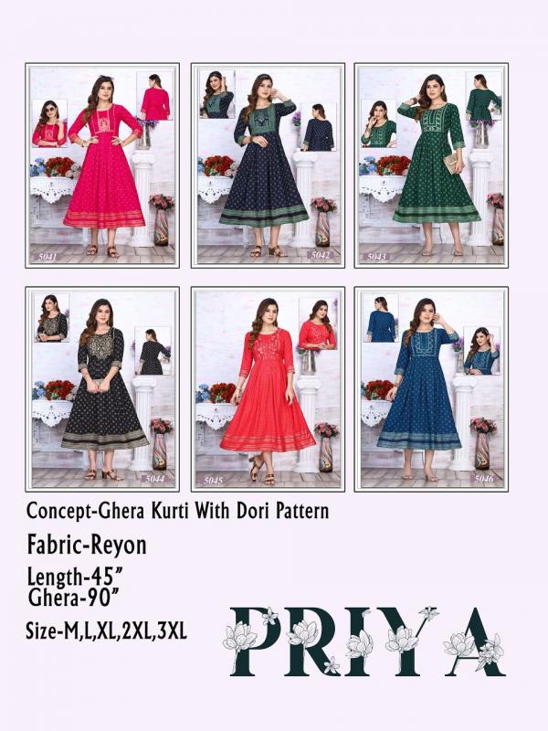 Priya Heavy Rayon Ghera Designer Kurti Collection 